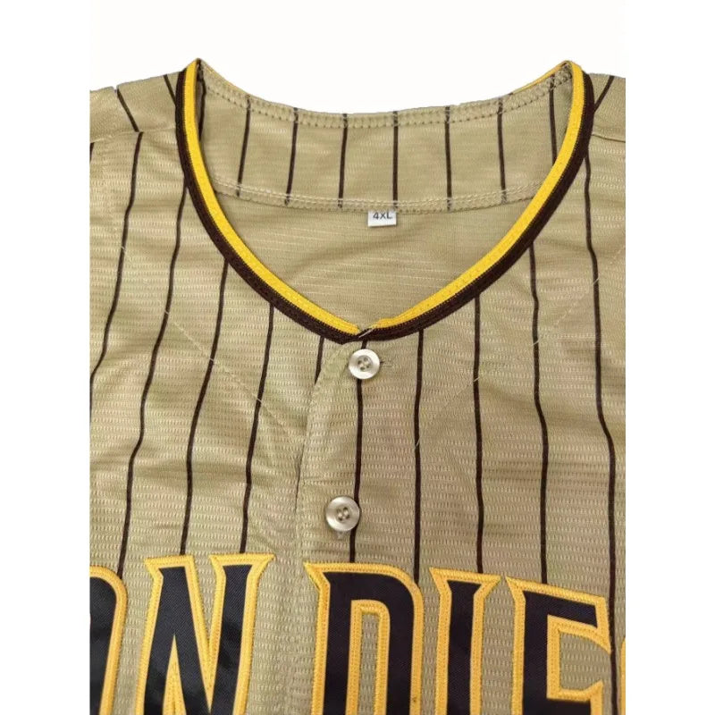 Custom Name And Number Men's Embroidery Baseball Jersey San Diego Personalized Short Sleeve Button Down Breathable DIY Shirts