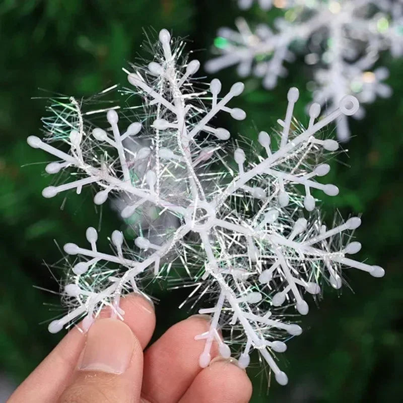 White Christmas Snowflakes Xmas Tree Hanging Pendant Artificial Plastic Glitter Snow Flake Home DIY New Year Wreath Decoration