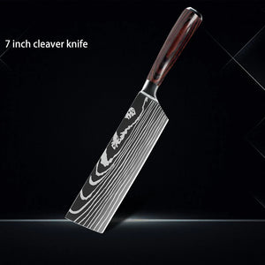 Chef knife 1-10Pcs Set Laser Damascus Pattern Kitchen Knives Sharp Japanese Santoku Slicing Utility Knife Cleaver Boning Knives - You Offer