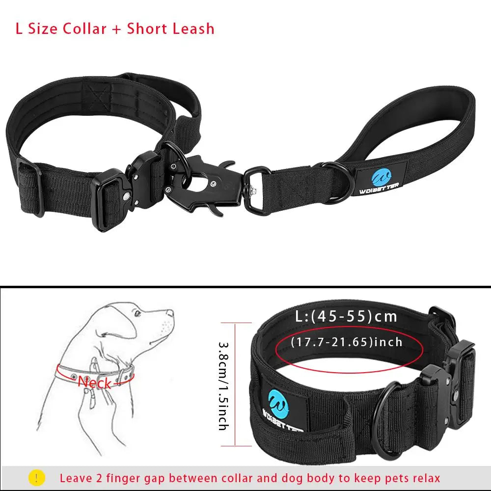 Tactical dog collar leash set leash handle military can dur nylon pit dog, medium large walking training pet accessories