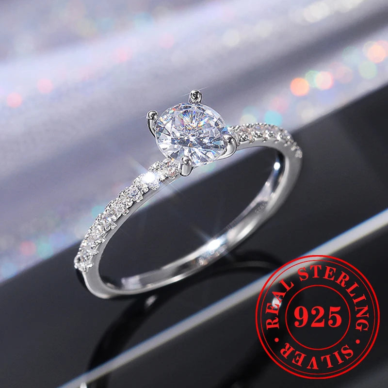 Huitan 925 Sterling Silver Rings for Women Simple and Classic 4 Claw Setting CZ Rings Engagement Wedding Eternity Fine Jewelry - You Offer