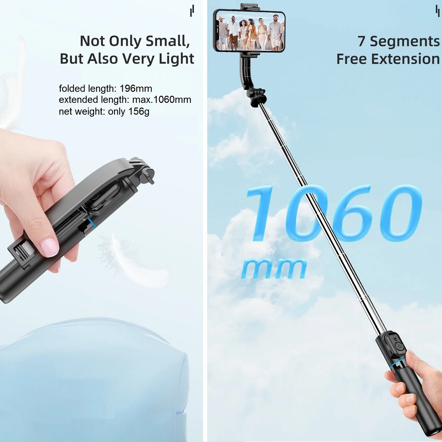Selfie Stick for iPhone Phone 42" Extendable Selfie Stick and Tripod Stand with Bluetooth Remote for Travel Vlog Video Recording