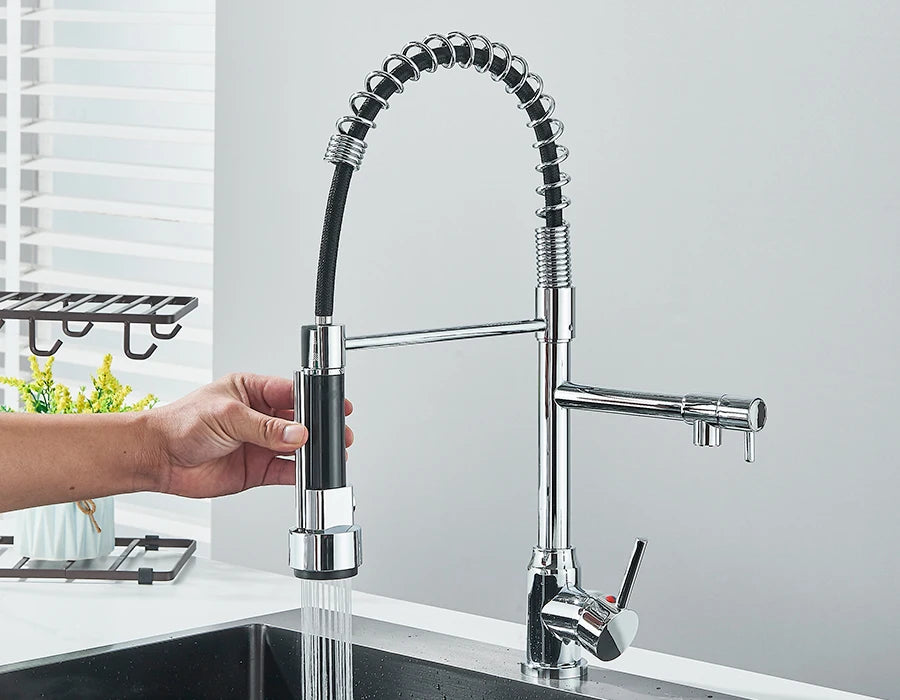 Pull Down Spring Kitchen Faucet Single Lever Hot Cold Mixer Water For Kitchen Sink Dual Spout Nozzle Faucets Crane - You Offer