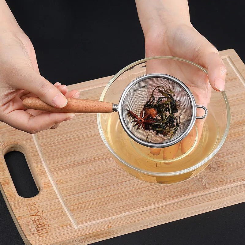1/3pcs Kitchen baking steel flour sieve kitchen soy milk juice filter sieve filter oil spoon hand-held binaural mesh colander