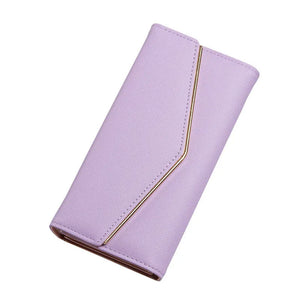 Women Envelope Style Tri-fold Wallet Solid Color Credit Card Holder Coin Money Purse Phone Handbag - You Offer