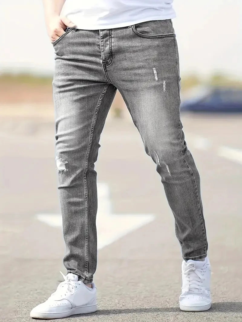 Mens Jeans Casual Skinny Pants Stretch Denim Trousers Male Slim Fit Straight Pants Fashion Jeans Soild Pencil Pants Man Clothing - You Offer
