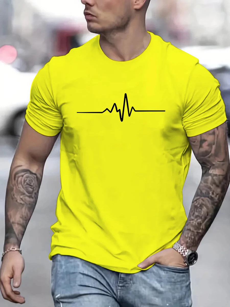 Men's 100% cotton summer loose size Creative Graphic printed slim fit casual sports round neck short sleeved T-shirt top