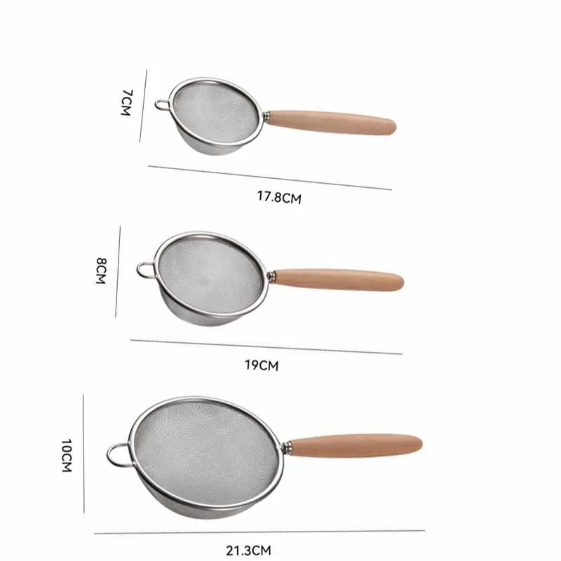1/3pcs Kitchen baking steel flour sieve kitchen soy milk juice filter sieve filter oil spoon hand-held binaural mesh colander