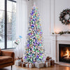 7ft Flocked Pencil Christmas Tree, Artificial Xmas Tree with Warm White & Multi-Color Lights, Remote Control