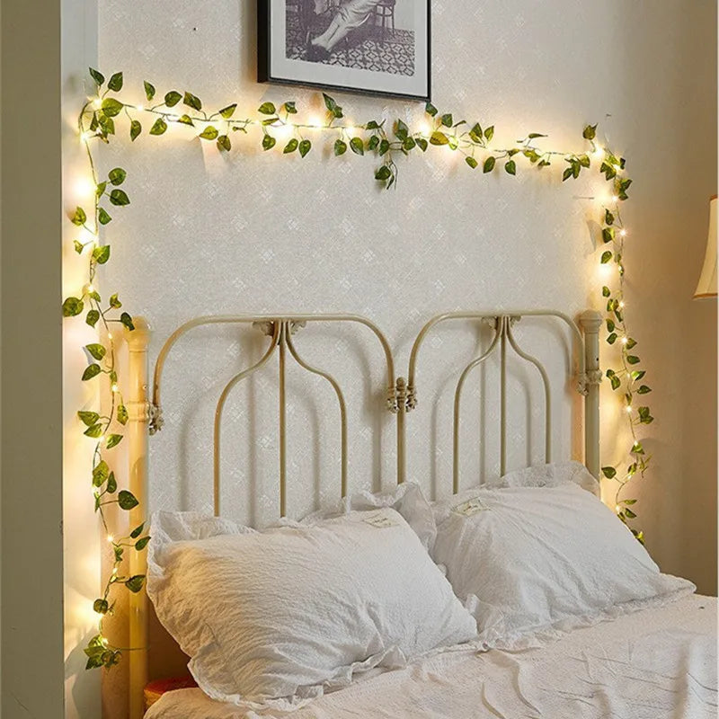 Vine Hanging Garland String Light Artificial Lvy LED StringLight for Bedroom Party Garden Wall Room Battery Powered