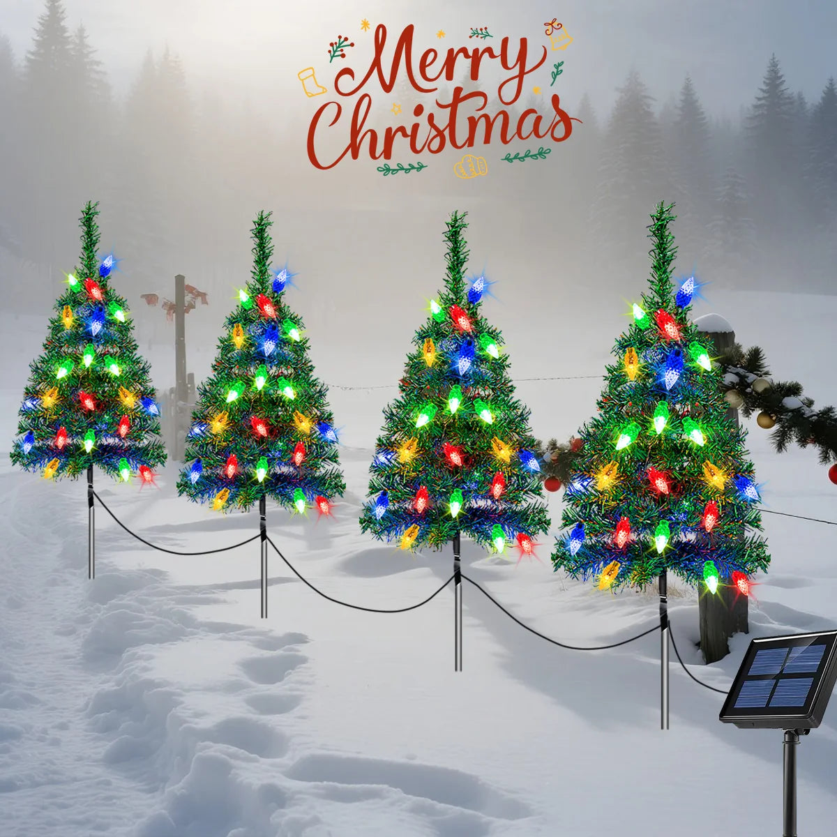 1to 4 Solar Christmas Tree Strawberry Lights - IP65 Waterproof. Essential Christmas decoration, perfect as a holiday gift.