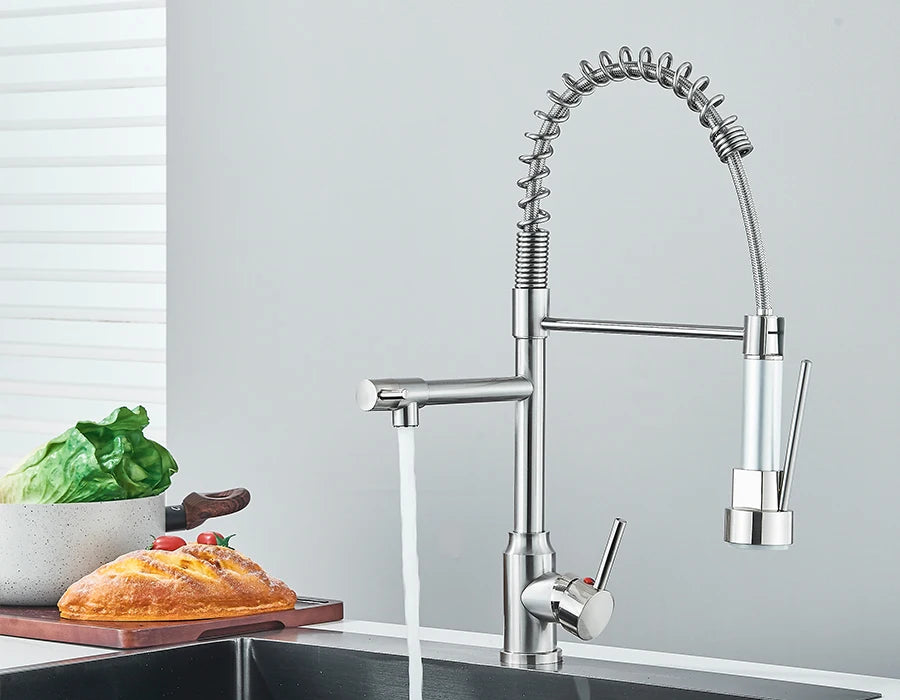 Pull Down Spring Kitchen Faucet Single Lever Hot Cold Mixer Water For Kitchen Sink Dual Spout Nozzle Faucets Crane - You Offer