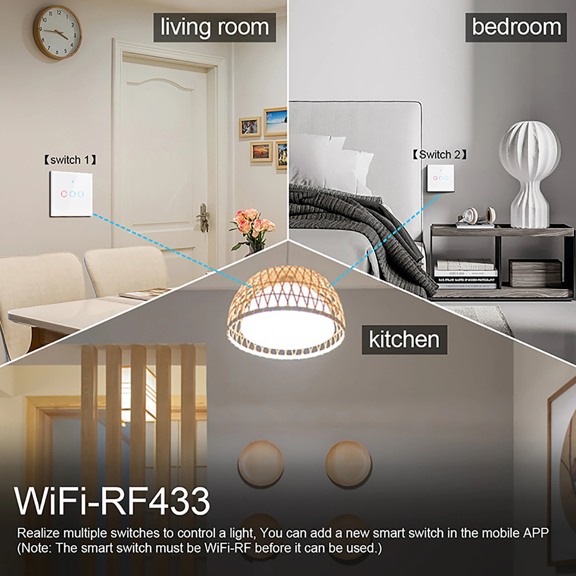 EU Smart Switches 1/2/3Gang Tuya Wifi Touch Light Switch Wall Sensor Switches Smart Life For Alexa Google Home 433RF Remote