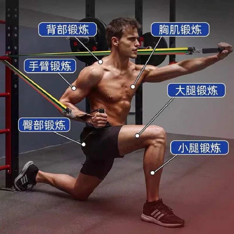 11pcs Tension Rope Tension Band Chest Expansion Resistance Band Adjustable Multi-function Puller Strength Training Elastic Band