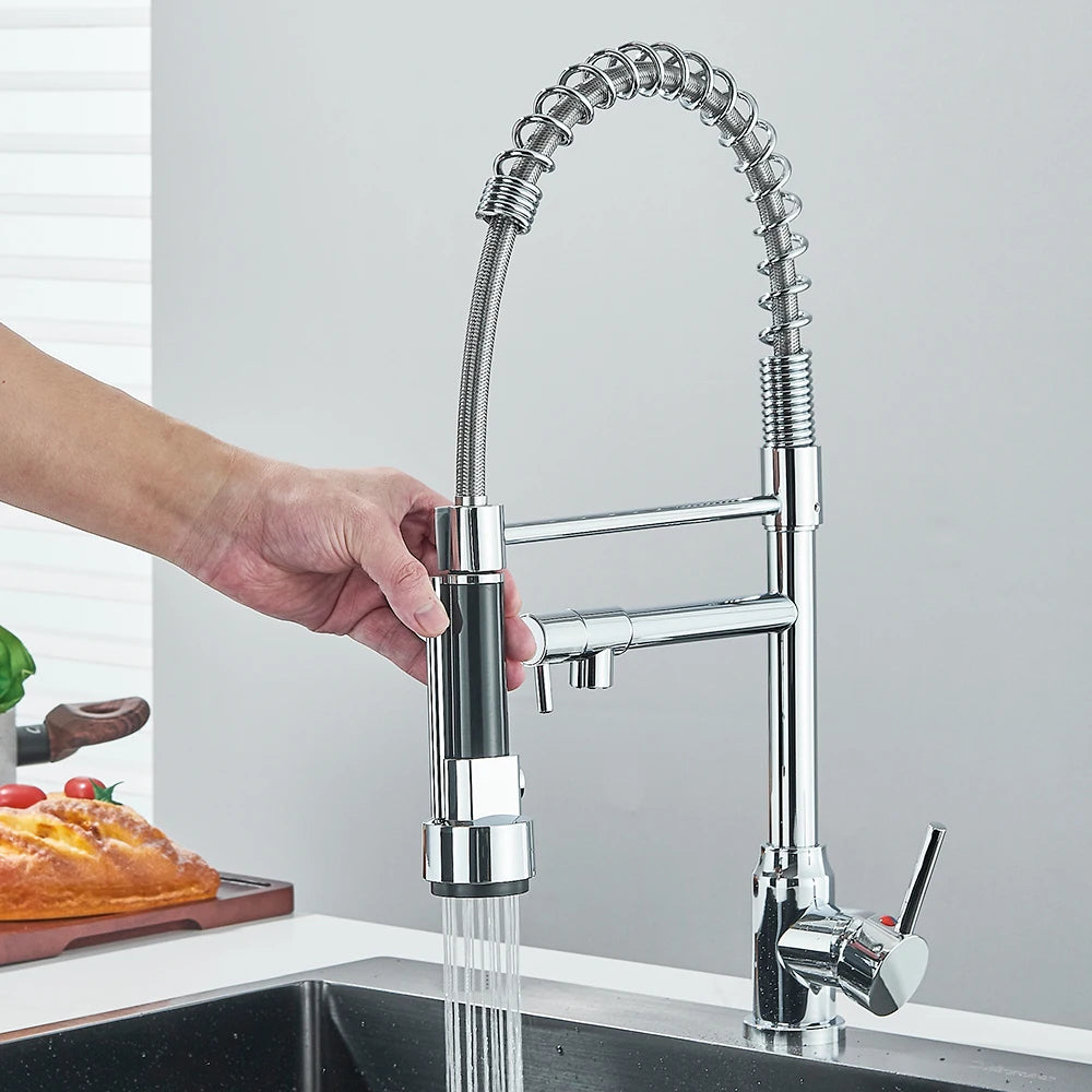 Pull Down Spring Kitchen Faucet Single Lever Hot Cold Mixer Water For Kitchen Sink Dual Spout Nozzle Faucets Crane - You Offer