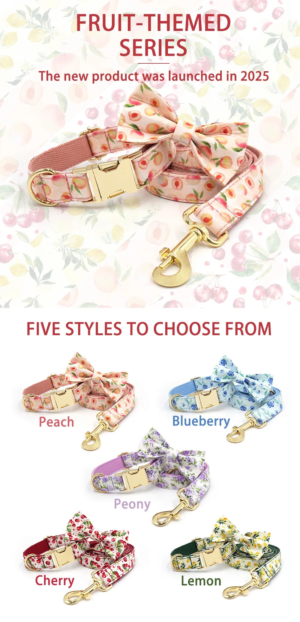 Personalized Pet Collar for Cats Small Medium Large Dogs Lemon Printing Luxury Designer Bow Dog Collar & Leash Set with Poop Bag