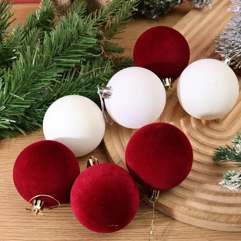 White Flocked Christmas Balls Xmas Tree Hanging Pendents Velvet Ball Ornaments Wedding Anniversary Party Home Decoration