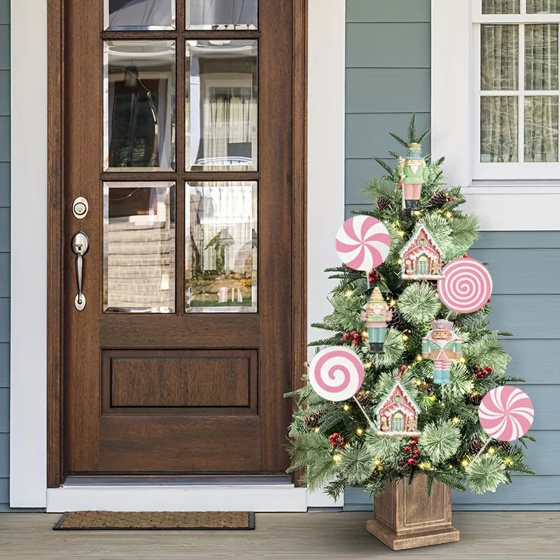 Christmas Party Decorations Tree Picks Large Nutcracker Peppermint Lollipop Christmas Picks for Tree Cute Candy Picks Ornaments