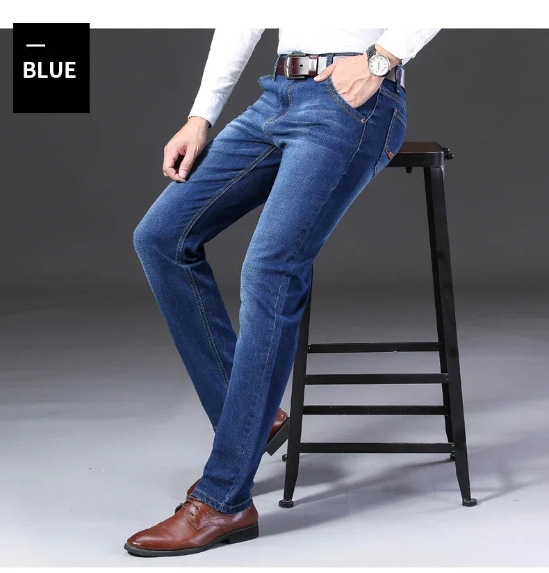Classic Black Men's Jeans Straight Leg Baggy Plus Size Pants Wear Comfortable Dark Pants Thin Pants for Dad Gift Dad Pants - You Offer