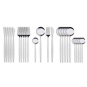 24Pcs Stainless Steel Dinnerware Set Black Gold Cutlery Spoon Fork Knife Western Cutleri Silverware tableware Set Supplies