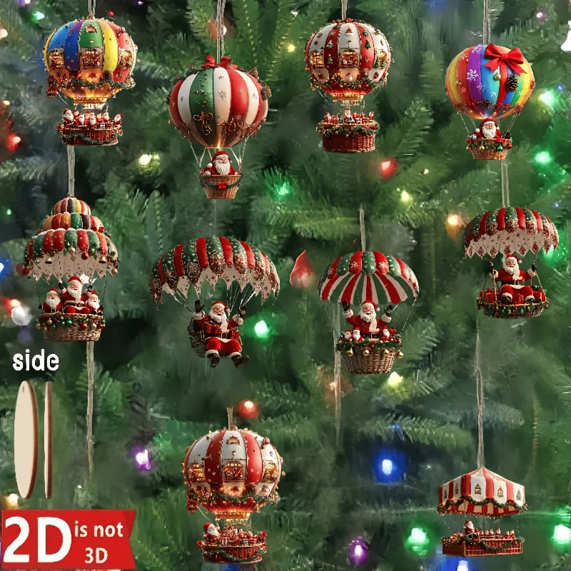 10/30/50Pcs Christmas Wooden Hot Air Balloon Santa Claus 2D Flat Wooden Pendant Christmas Tree Decor Perfect Holiday Gift Decor