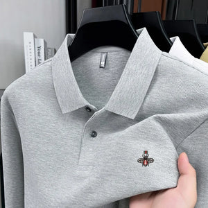 100% pure cotton men's trendy luxury brand autumn long sleeved polo shirt designer teddy bear embroidery business casual T-shirt