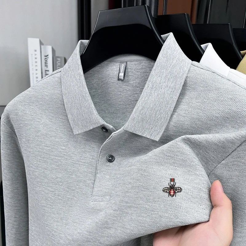 100% pure cotton men's trendy luxury brand autumn long sleeved polo shirt designer teddy bear embroidery business casual T-shirt
