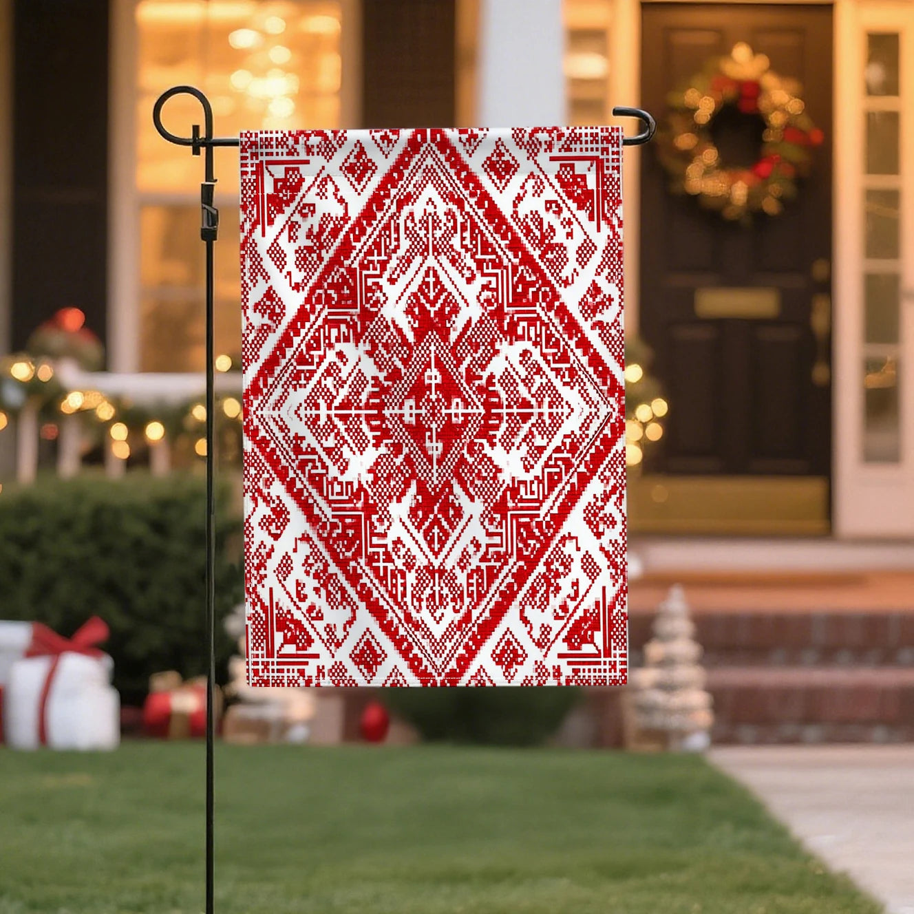 Festive Floral Design Double-Sided Linen, 12x18 Inches, Home Outdoor Yard Holiday Party Decorations (Flag Pole Not Included)
