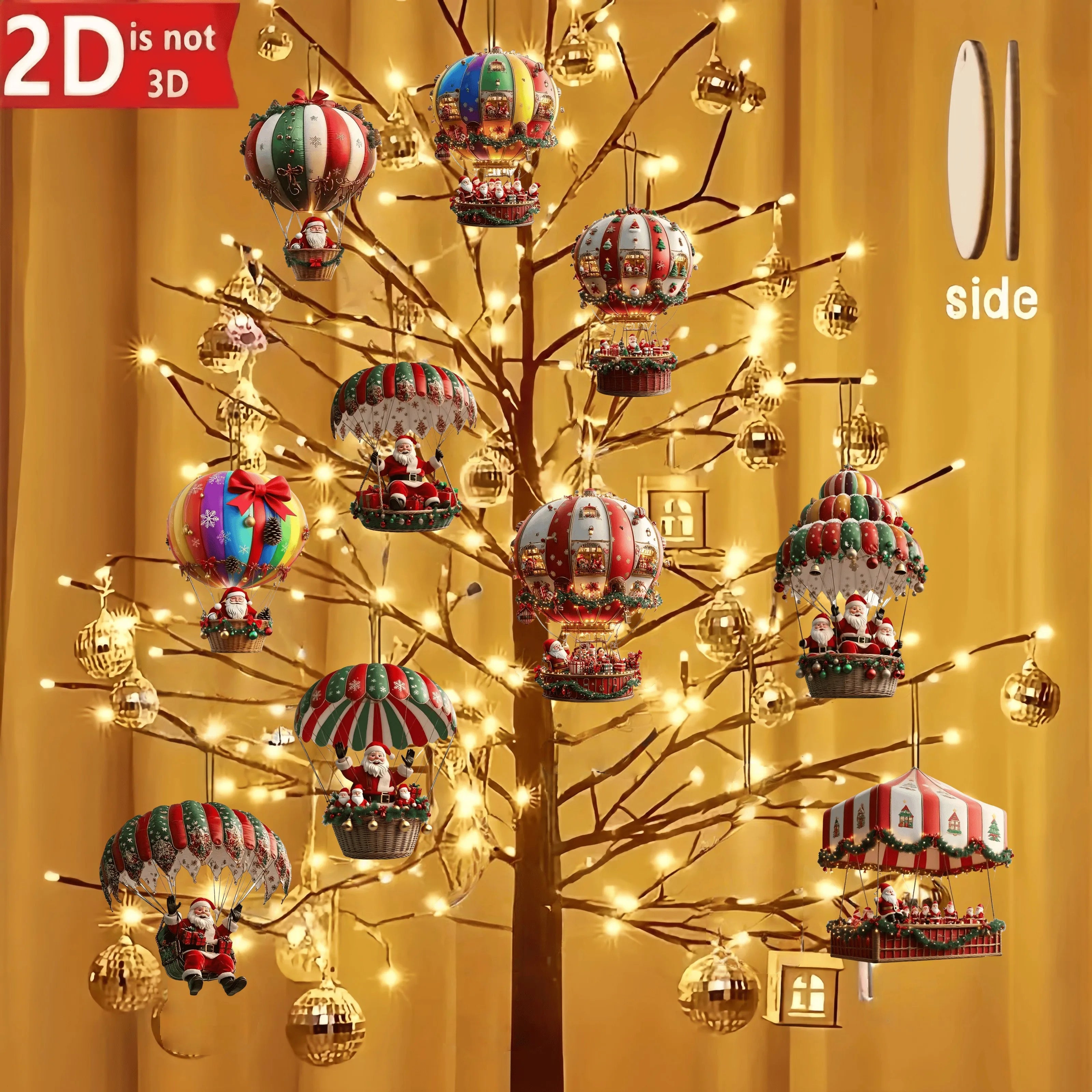 10/30/50Pcs Christmas Wooden Hot Air Balloon Santa Claus 2D Flat Wooden Pendant Christmas Tree Decor Perfect Holiday Gift Decor