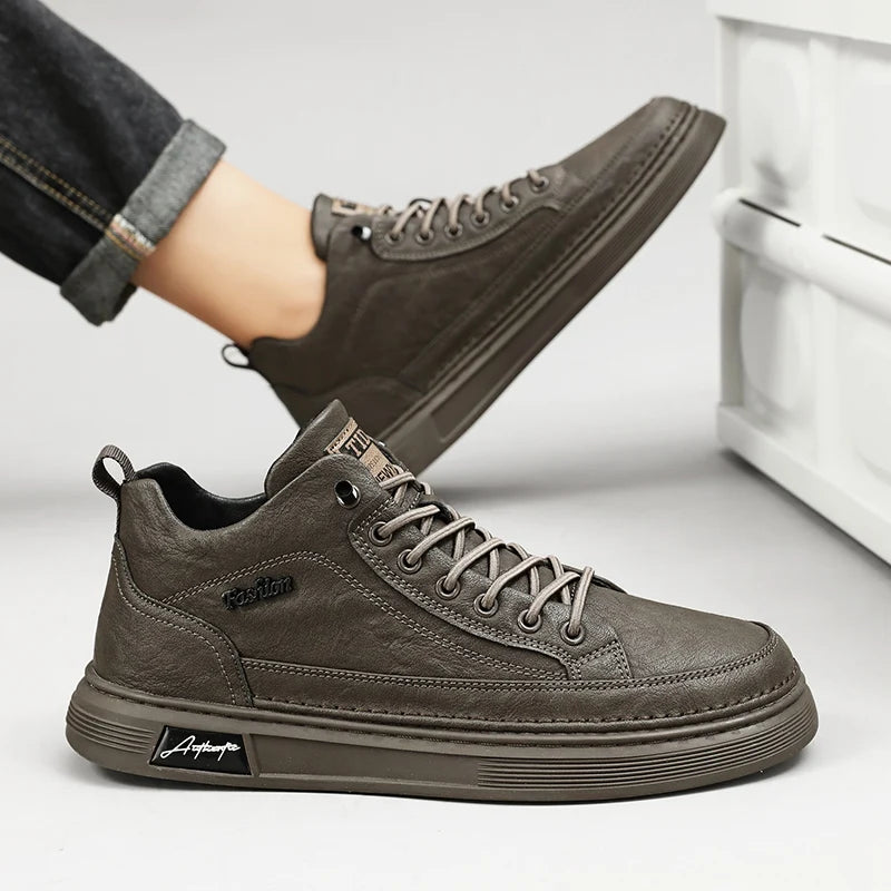 British Leather Men's Casual Shoes Breathable Trendy Handmade Shoes Platform Breathable Shoes Male Walking Shoes Men Black Shoes