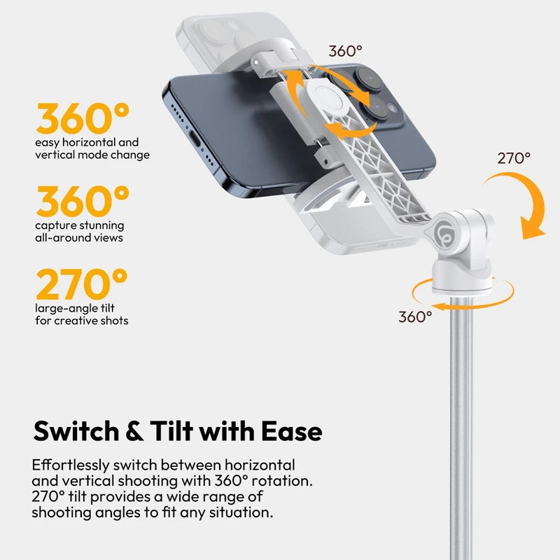 Ulanzi TT88 Overhead Selfie Stick Wireless Tripod Magsafe&Phone Clip for iPhone 16 15 14 13Android with Hook for Overhead Shoot