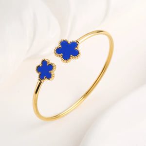 Simple Stainless Steel White Shell Five Leaf Flower Bangle Classic Clover Wrist Jewelry Luxury for Woman Party Jewelry Gift - You Offer