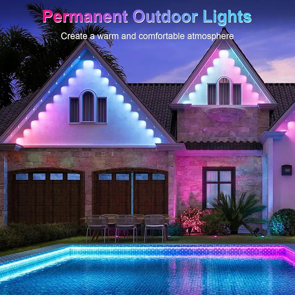 100FT 60 LEDs Permanent Outdoor Lights Smart RGBIC Eaves LED Lights Festival Flashing Lighting Fairy String  Holiday Lighting