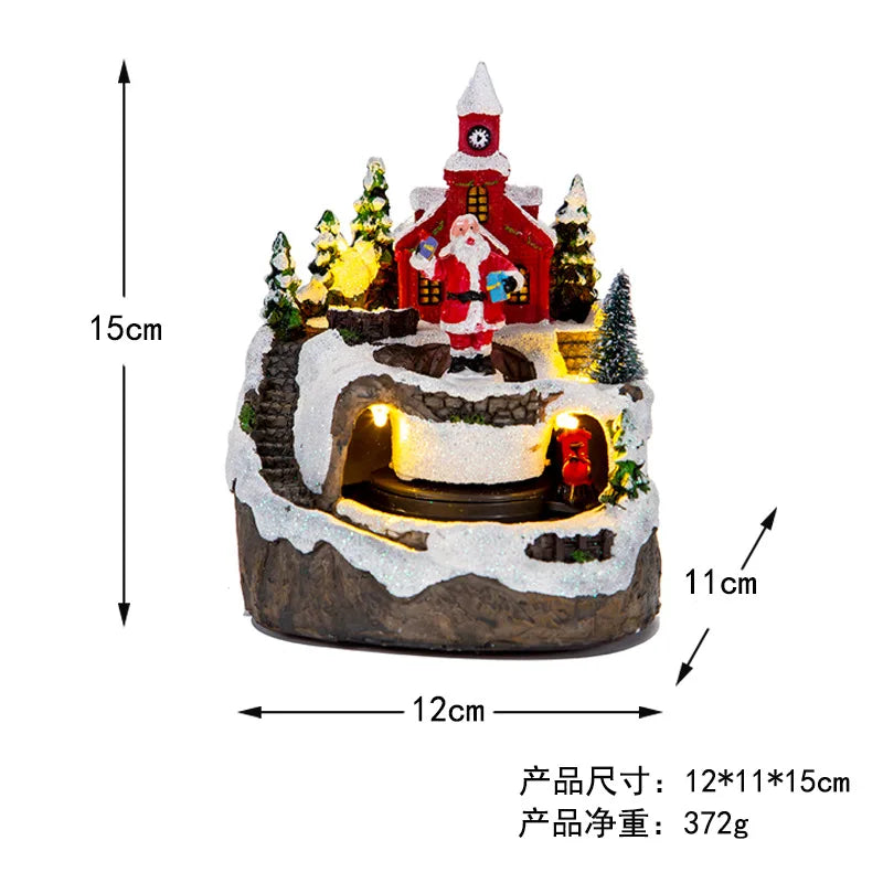Christmas House Village Electric Music Box Glowing Christmas Snow Village Santa Claus House Miniature Ornaments Xmas Decor