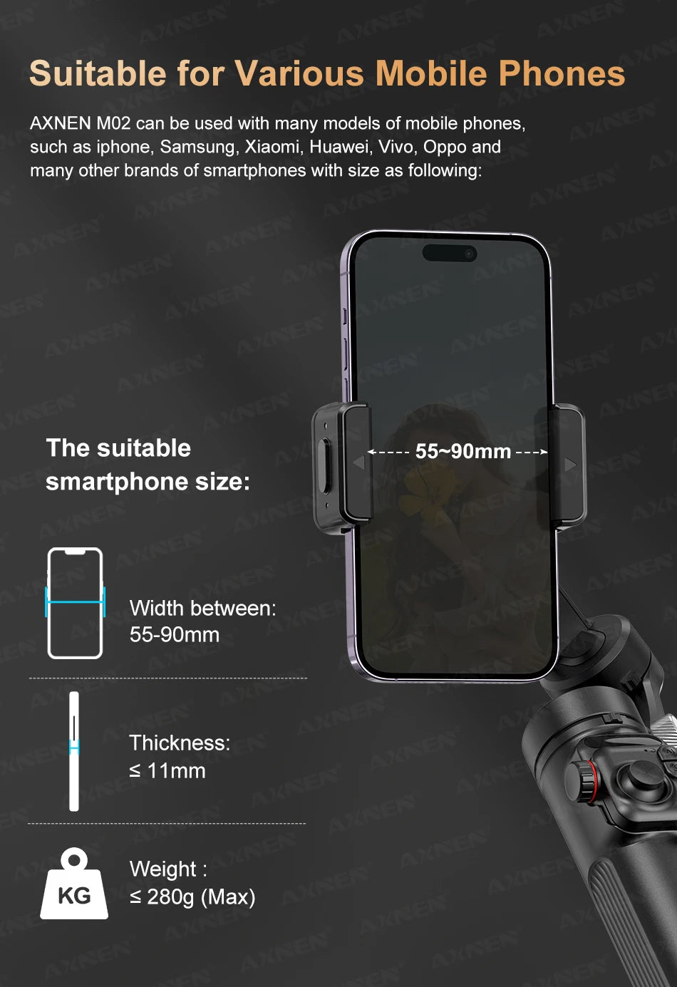 AXNEN M02 Gimbal Smartphone Stabilizer 3-Axis Anti-shake Video Record Handheld Selfie Gimbals for iPhone Android Face Tracking