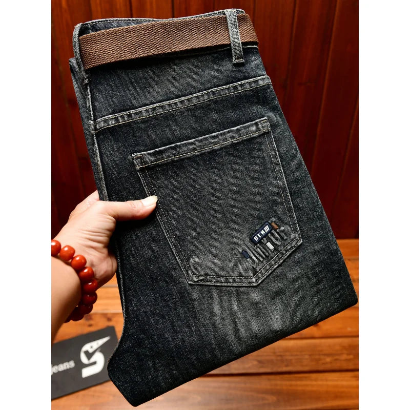 Trendy brand jeans for men in autumn 2025, thick denim, elastic fabric, fashionable street slim fit small leg pants - You Offer