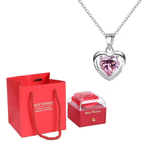 Heart Pendant Necklaces For Women With Rose Flower Gift Box Girlfriend Mother Family Birthday Fashion Romantic Surprise Gifts - You Offer
