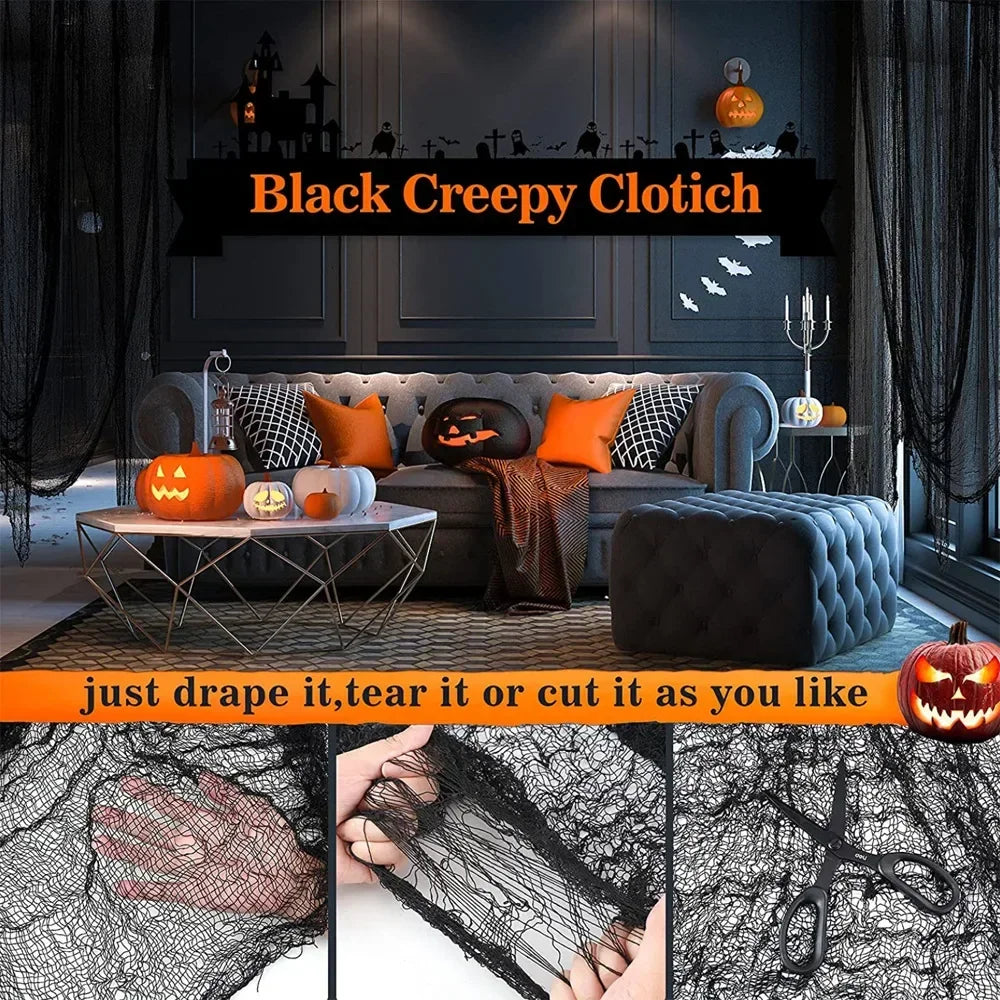 Halloween Horror Bloodstained Indoor Spooky Black Spider Web Gauze Haunted House Hallway Hanging Scary Gauze Decorations