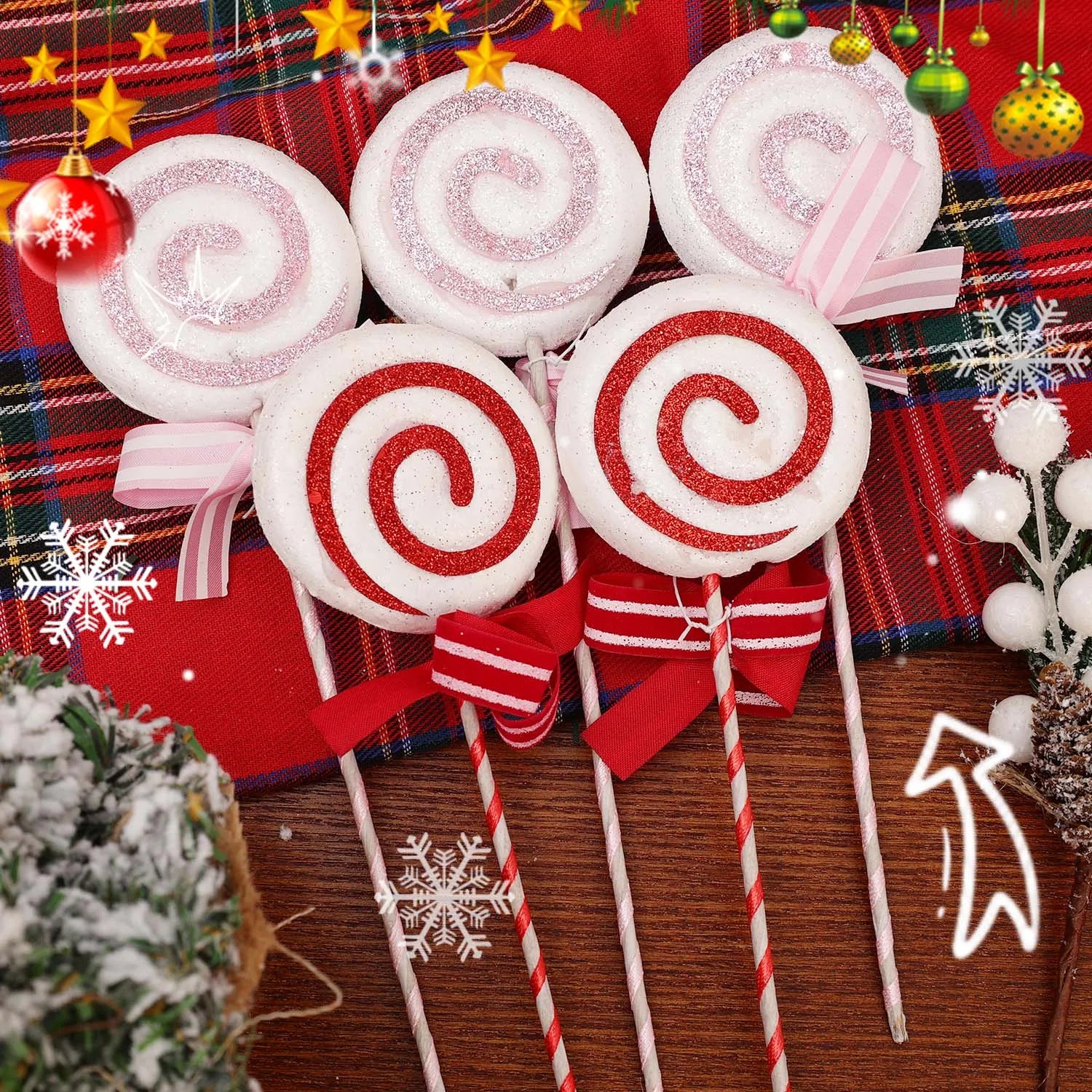 20/1x Christmas Candy Cane Ornaments Plastic Glitter Xmas Tree Hanging Pendants Twisted Crutch Candy Canes New Year Party Favors