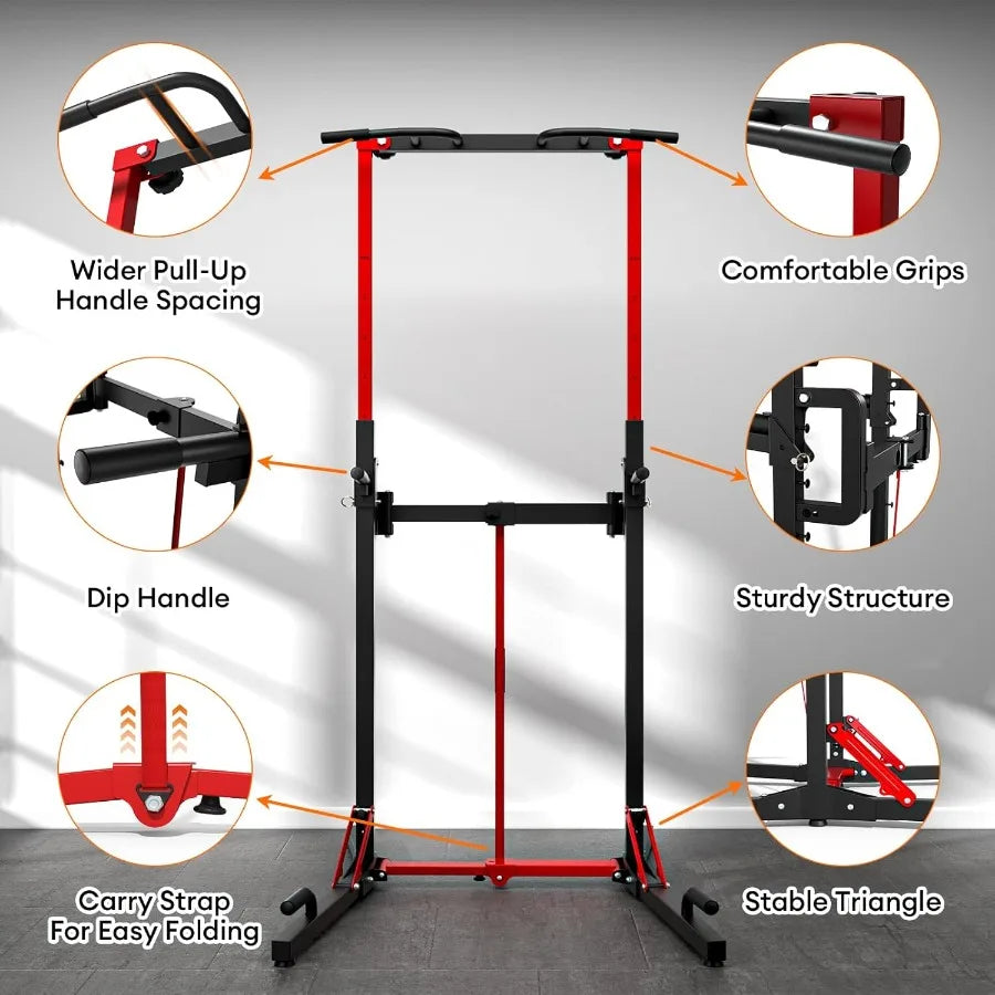 Foldable Power Tower Pull Up Bar Station, Multi-Function Adjustable Height Dip Station for Home Gym Workout, Strength Training F