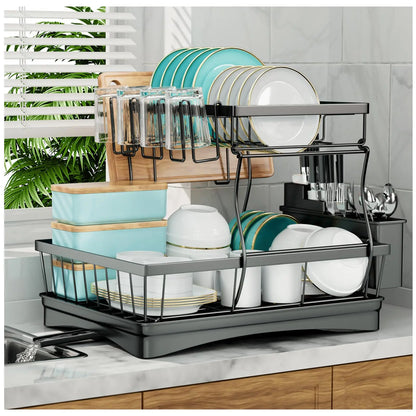 Large 2-tier dish drying rack for kitchen countertops, removable large-capacity dish draining rack - You Offer