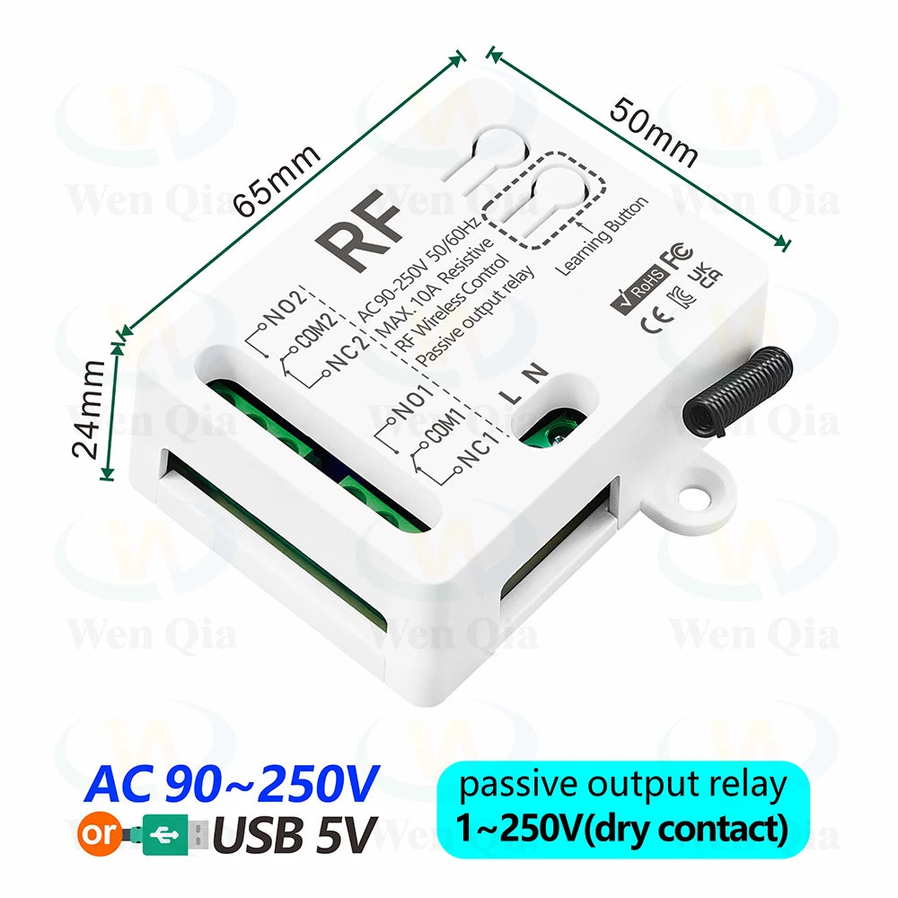 433MHz Universal Wireless Remote Control Switch 2 CH,AC 110V 220V RF Relay Receiver,for Light/Fan/Motor/Garage Door Opener etc