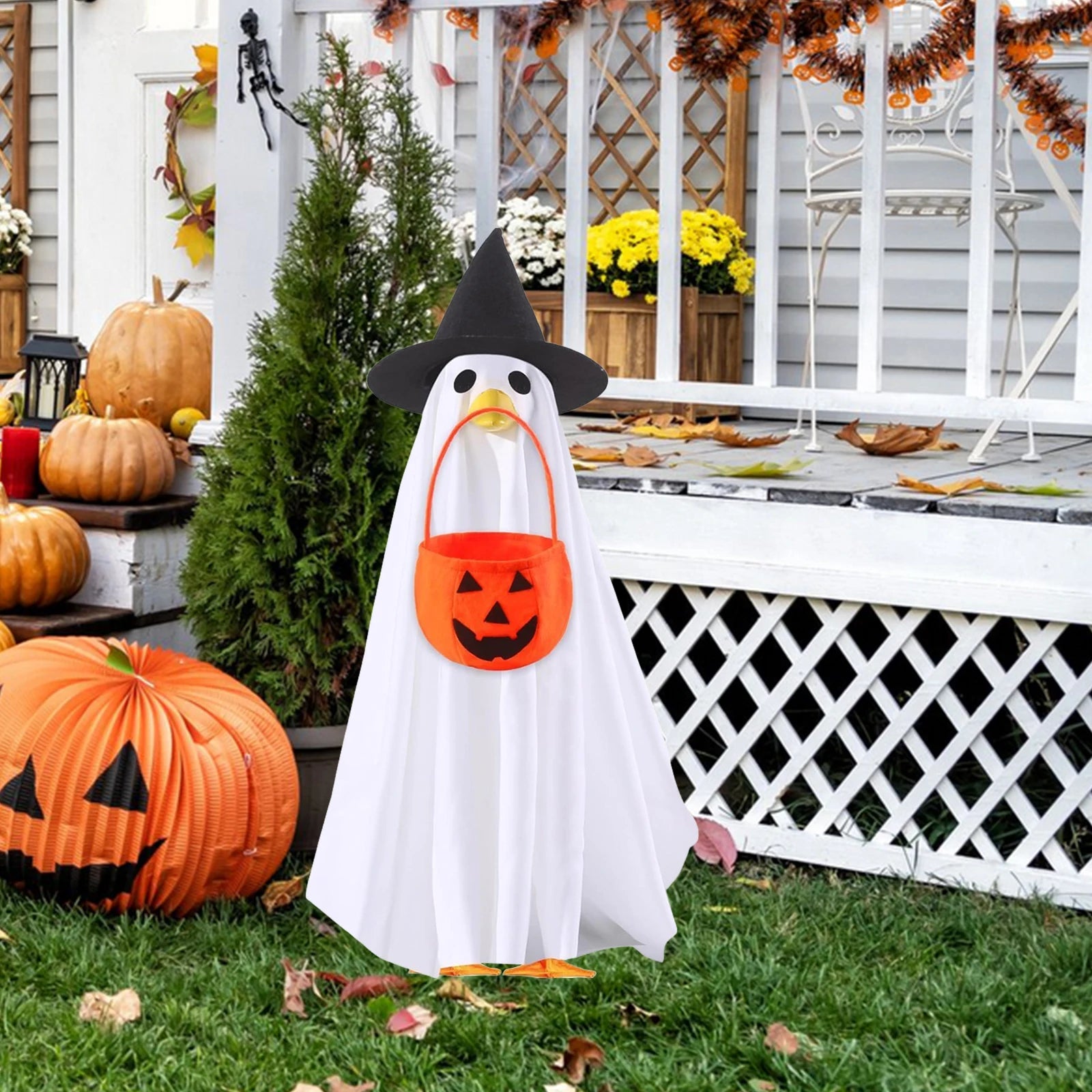 Halloween Ghost Porch Goose Outfit Vibrant 23 Inch Lawn Porch Outfit Halloween Goose Shirt Decor for Halloween Garden Party