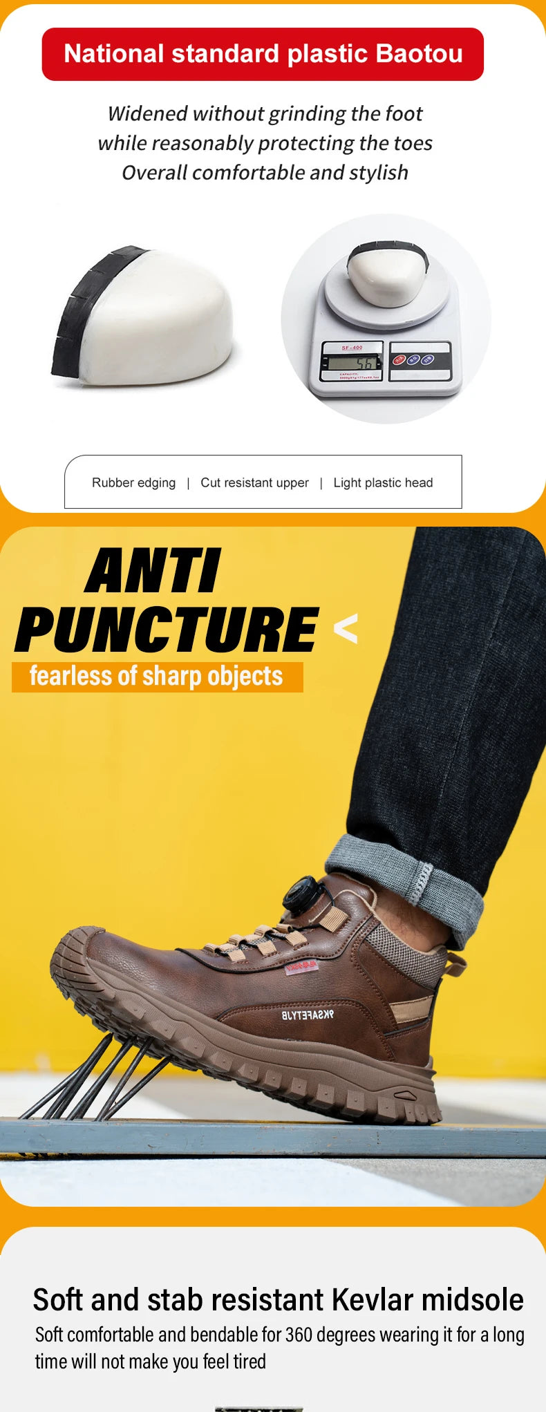 Rotating Button Indestructible Shoes Safety Boots Men Steel Toe work Boots Waterproof Non-slip Puncture-Proof Protective Shoes