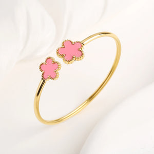 Simple Stainless Steel White Shell Five Leaf Flower Bangle Classic Clover Wrist Jewelry Luxury for Woman Party Jewelry Gift - You Offer