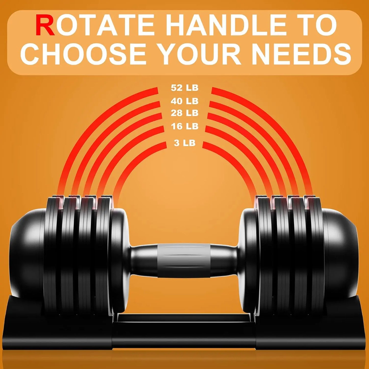 Dumbbell,22LBS 44LBS 52LBS Dumbbell Set with Tray for Fitness, Fast Adjust Weight by Turning - You Offer