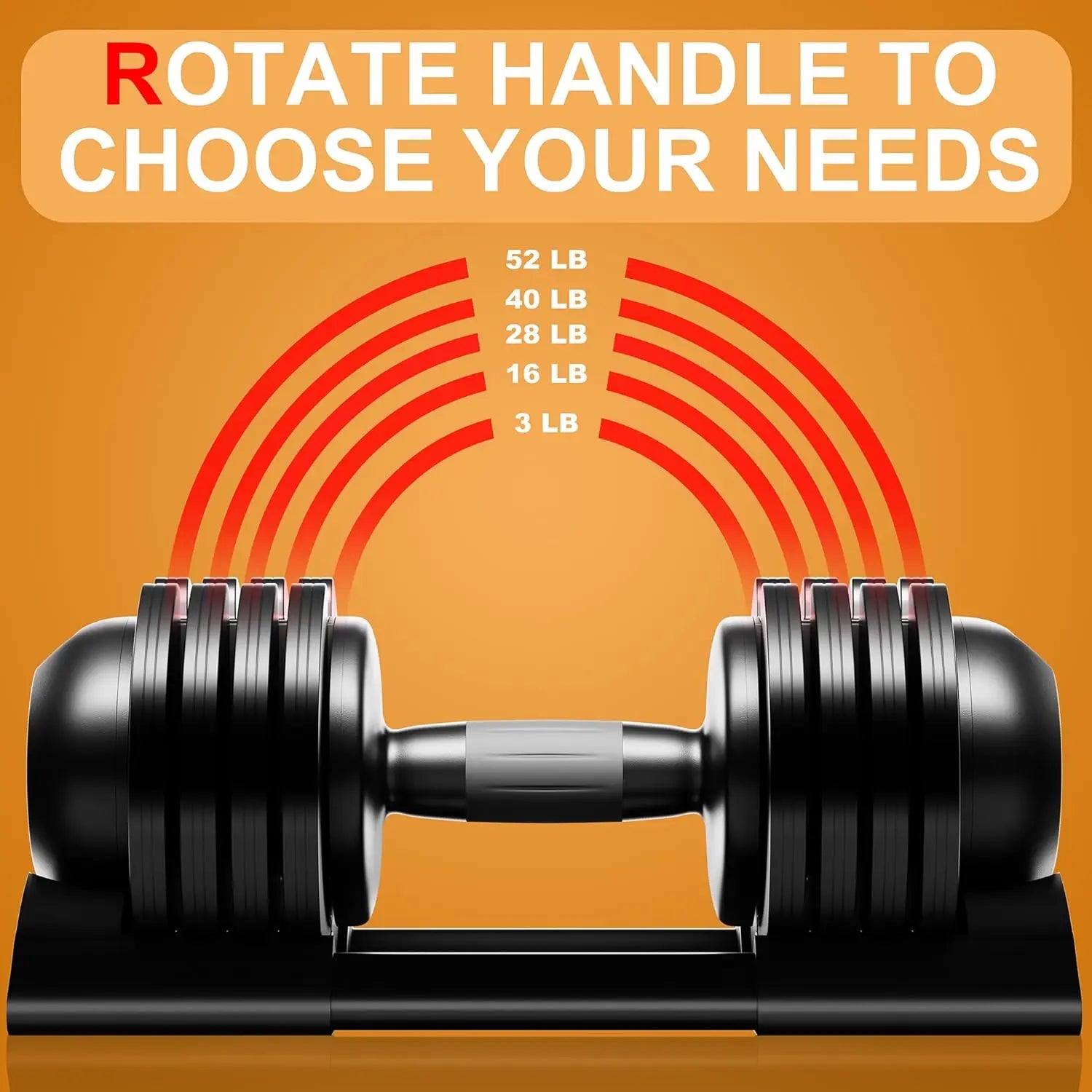 Dumbbell,22LBS 44LBS 52LBS Dumbbell Set with Tray for Fitness, Fast Adjust Weight by Turning - You Offer
