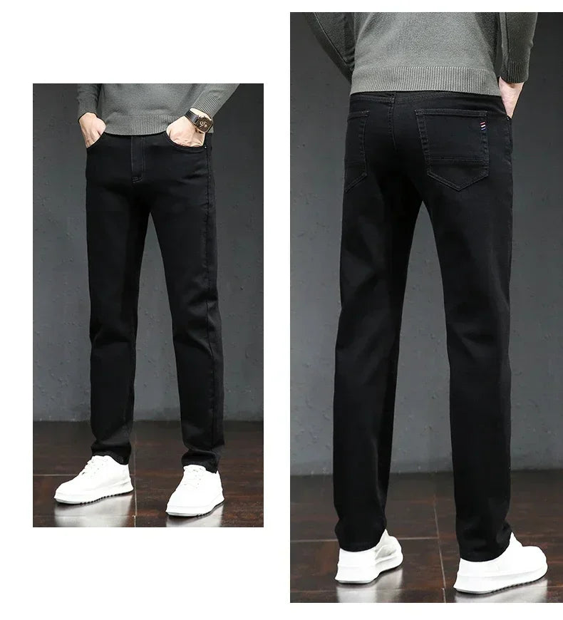 Winter Thickened Warm Male Plush Trousers Brand Clothes Men's Fleece Jeans Straight Slim Stretch Fashion Business Denim Pants - You Offer