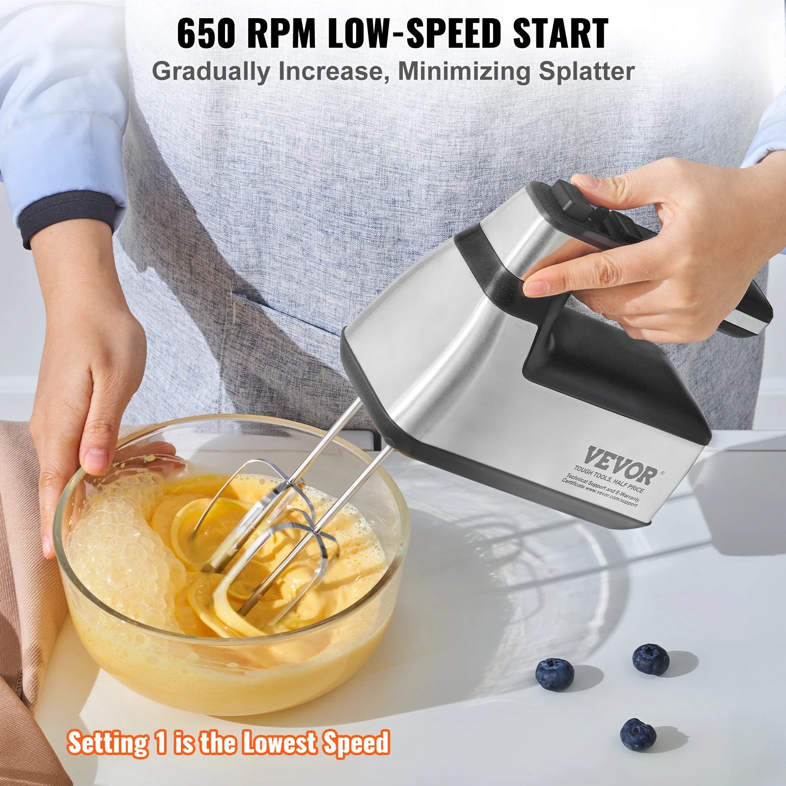 VEVOR Cordless Electric Hand Mixer Continuously Variable Electric Handheld Mixer Baking for Whipp Mixing Egg Cookie Cake Cream - You Offer