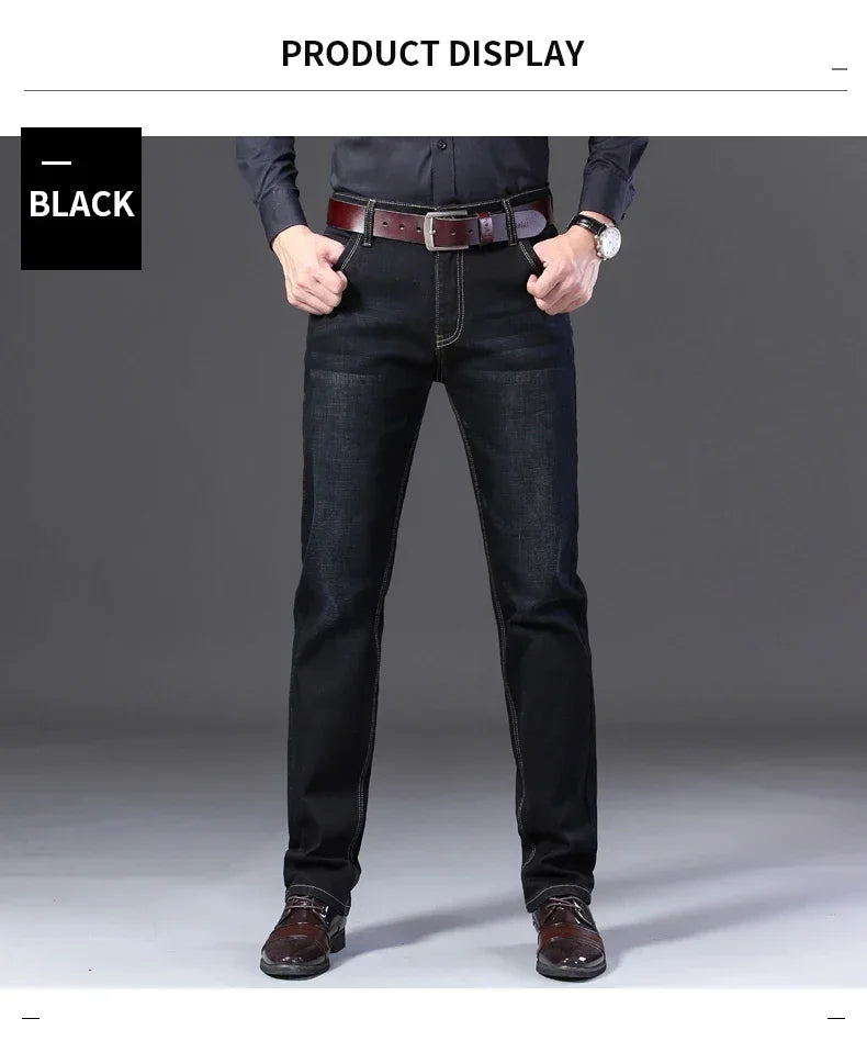Classic Black Men's Jeans Straight Leg Baggy Plus Size Pants Wear Comfortable Dark Pants Thin Pants for Dad Gift Dad Pants - You Offer